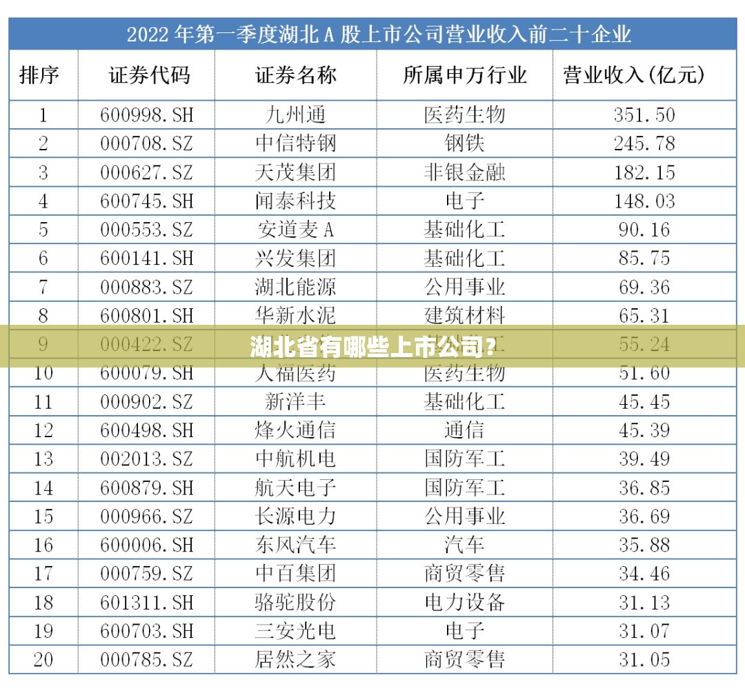 湖北省有哪些上市公司？
