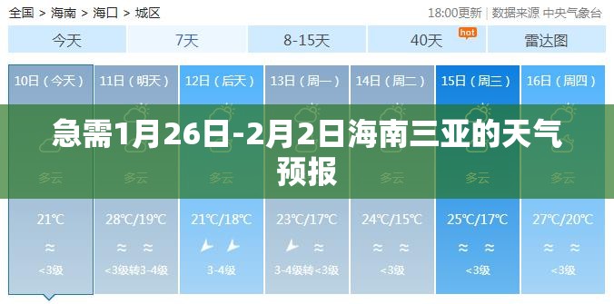 急需1月26日-2月2日海南三亚的天气预报 急需1月26日-2月2日海南三亚的天气预报