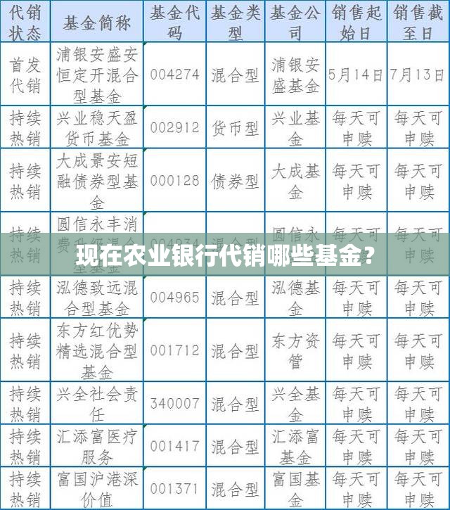 现在农业银行代销哪些基金? 现在农业银行代销哪些基金?