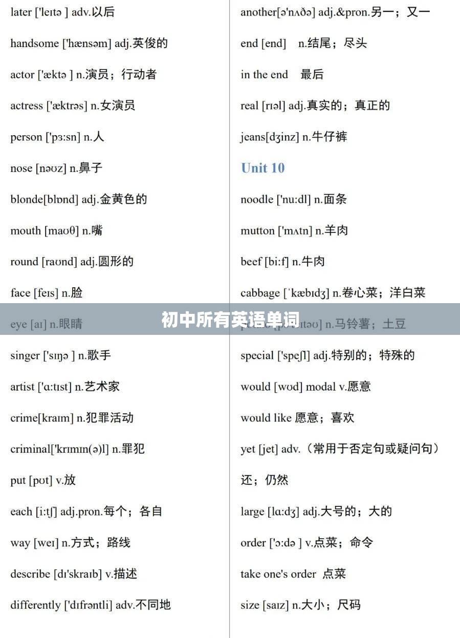 初中所有英语单词