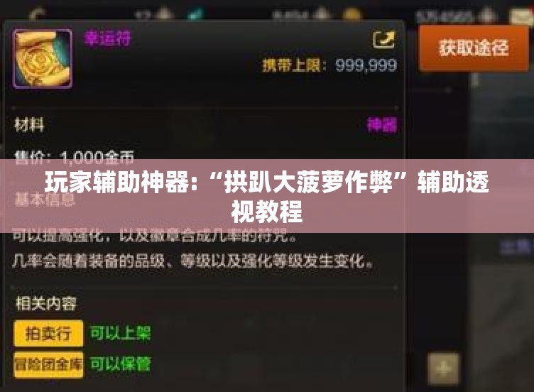 玩家辅助神器:“拱趴大菠萝作弊”辅助透视教程