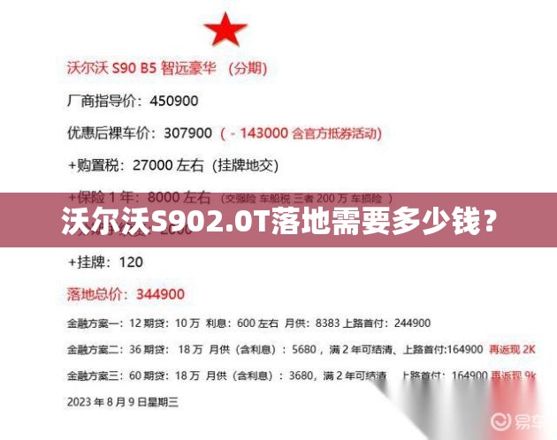 沃尔沃S902.0T落地需要多少钱？