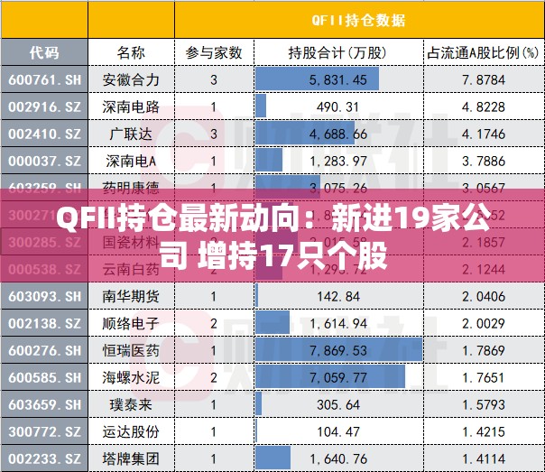 QFII持仓最新动向:新进19家公司 增持17只个股 QFII持仓最新动向:新进19家公司 增持17只个股