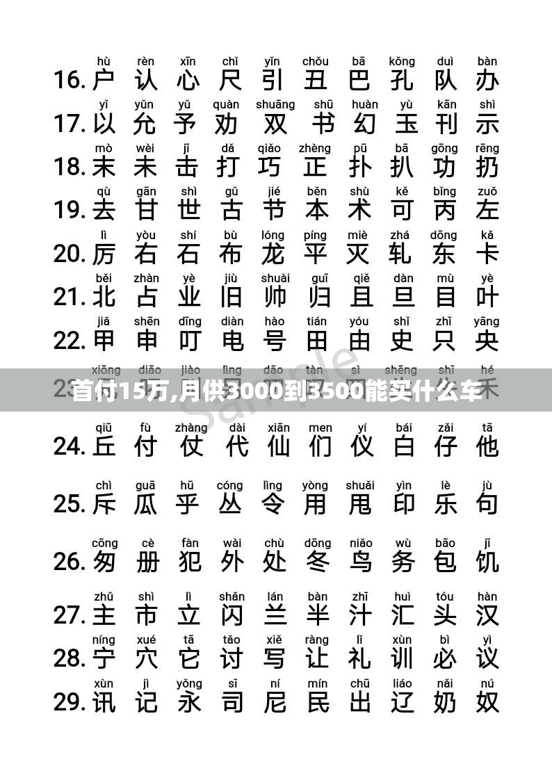 首付15万,月供3000到3500能买什么车